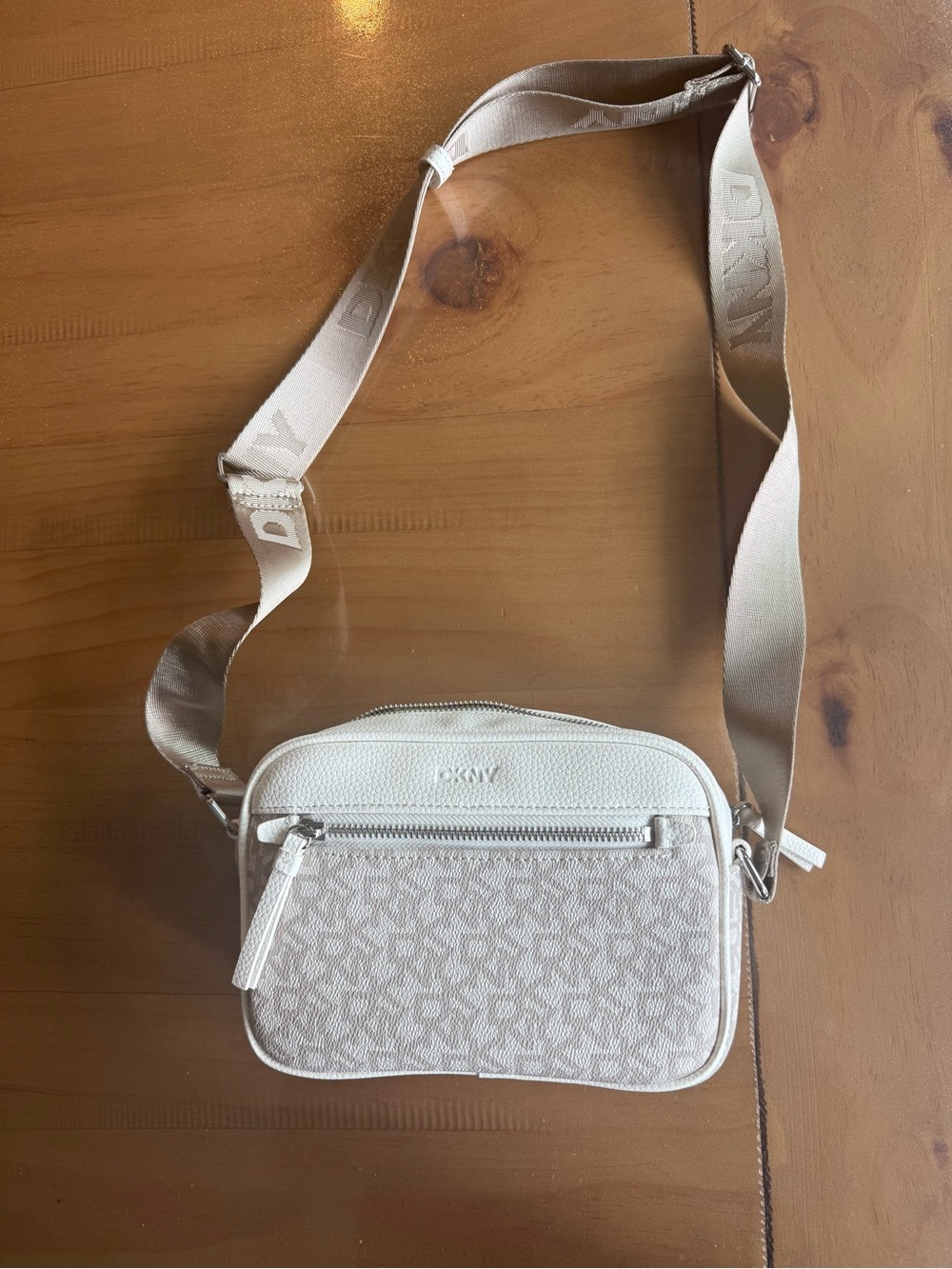 DKNY Cream Signature Canvas Crossbody with Logo Strap